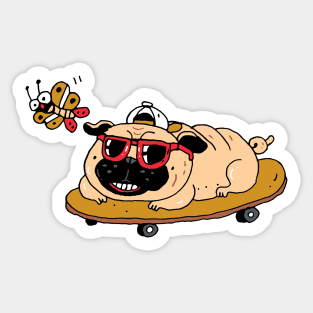 Skateboarding Pug Sticker